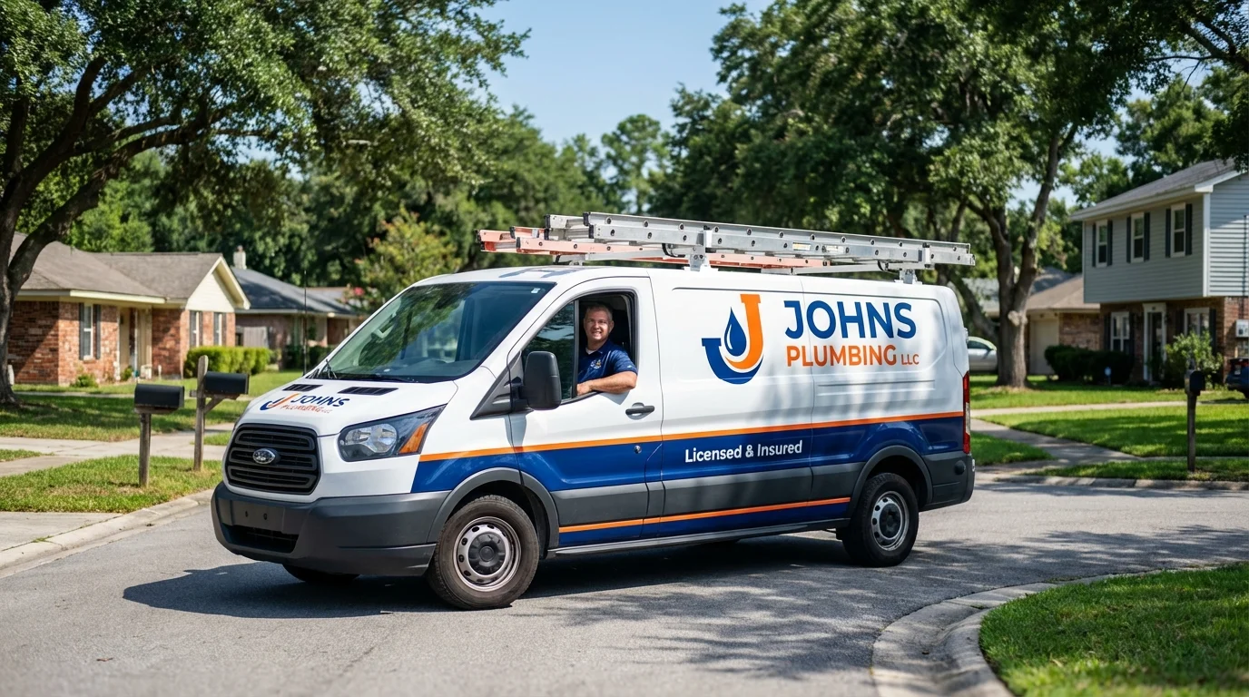 Johns Plumbing LLC service van in South Deerfield, MA