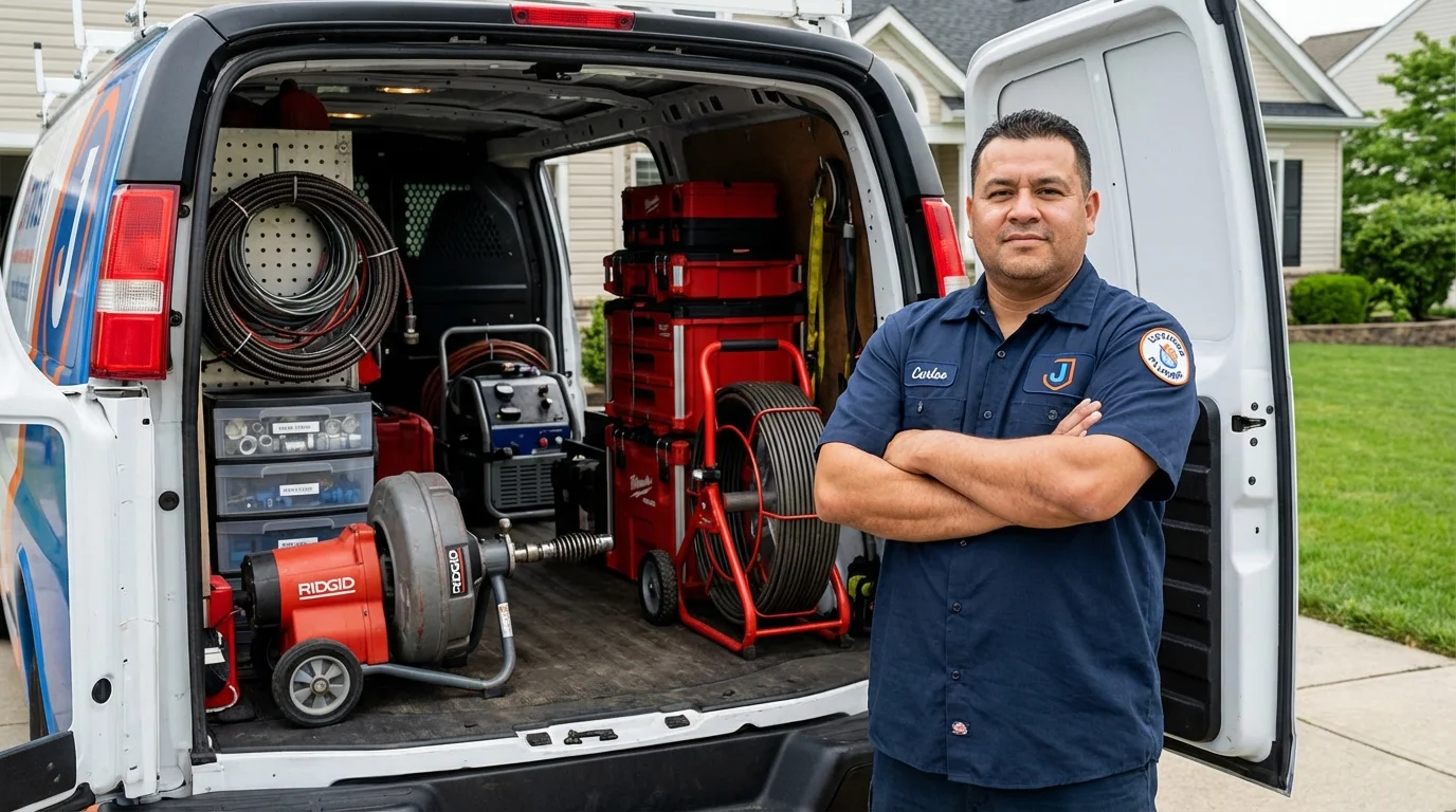 Professional drain cleaning equipment and Johns Plumbing LLC plumber in South Deerfield