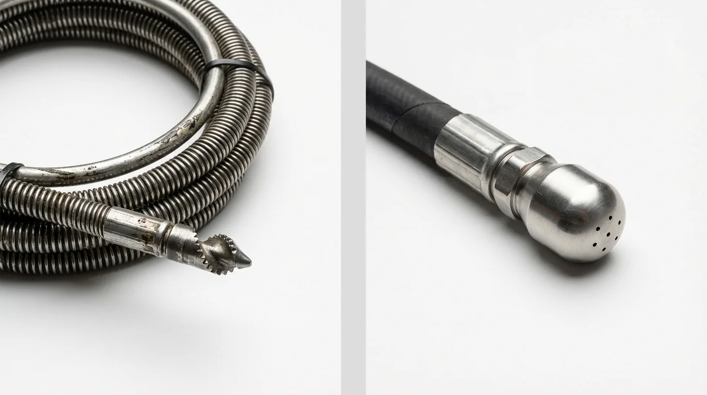 Drain snake cable and hydro jetting nozzle used for drain cleaning in South Deerfield, MA