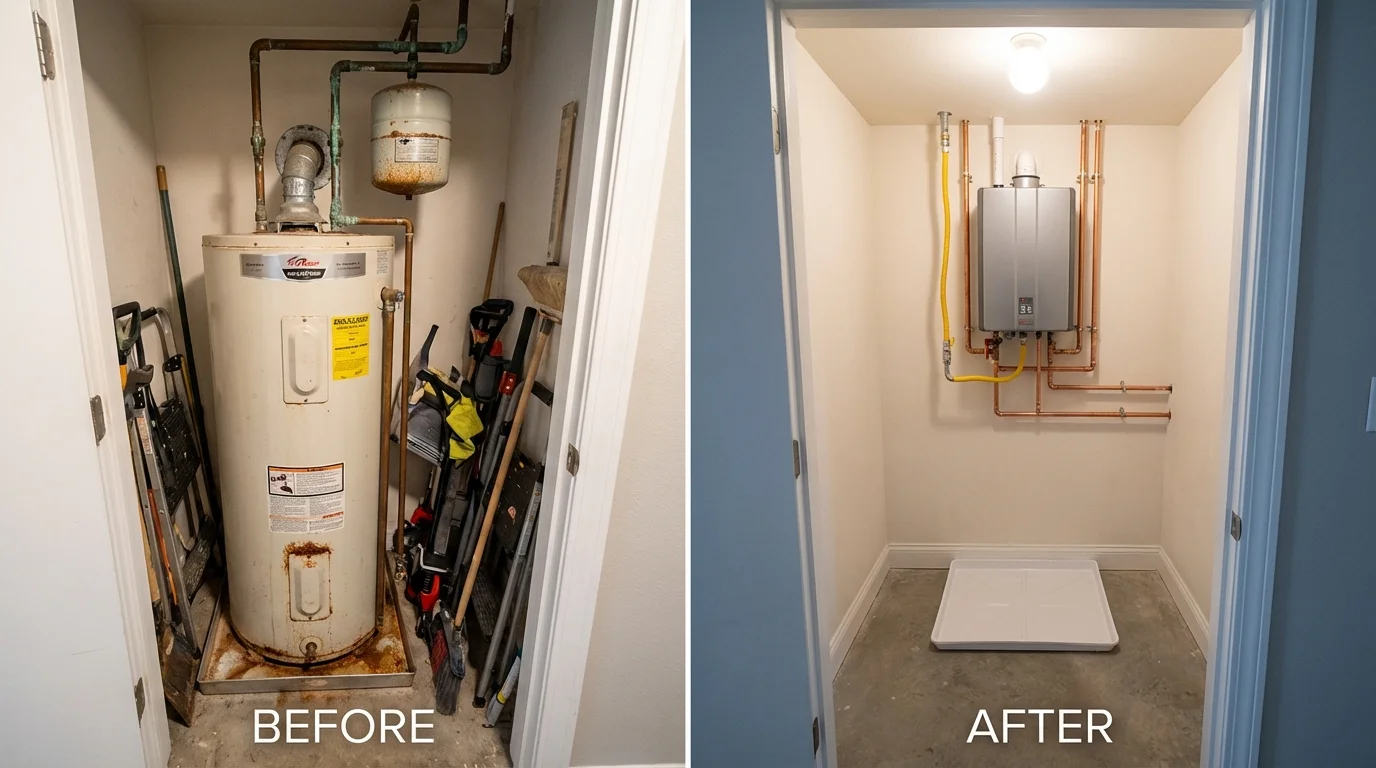 Tank water heater versus wall-mounted tankless unit comparison for South Deerfield, MA homeowners